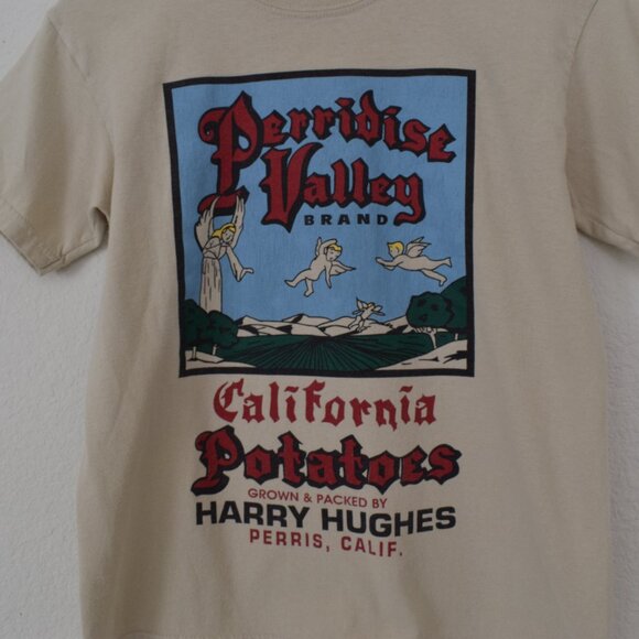 Vintage 00s Beige Scop Neck Tee - Perridise Valley Brand, Potato Festival - Picture 4 of 9